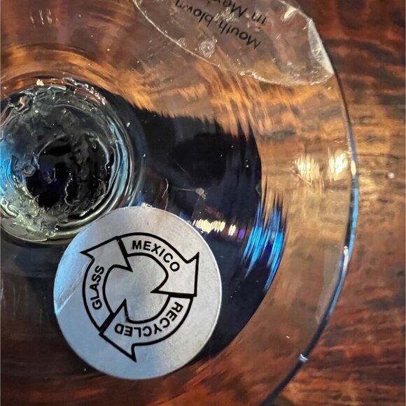 Set Of 2 Mouth Blown Cobalt Blue Glass Margarita Glasses - Picture 2 of 8